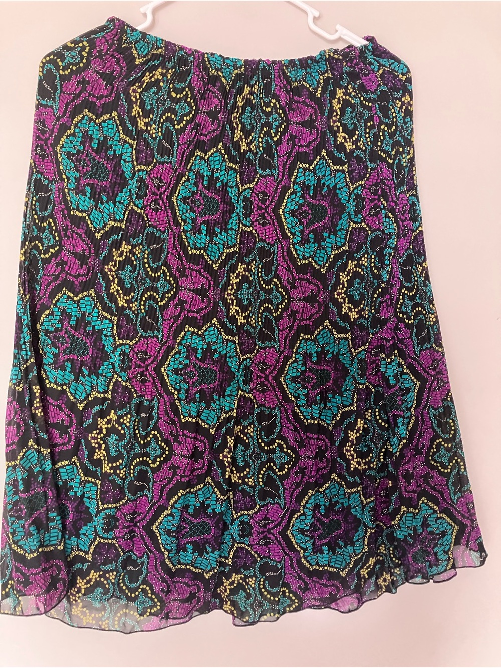 Women's Black Floral Print Elastic Waist Skirt - Purple & Teal